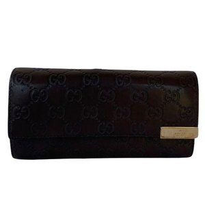 Authentic Gucci Wallet Long Brown Leather GG Logo Vintage On Sale